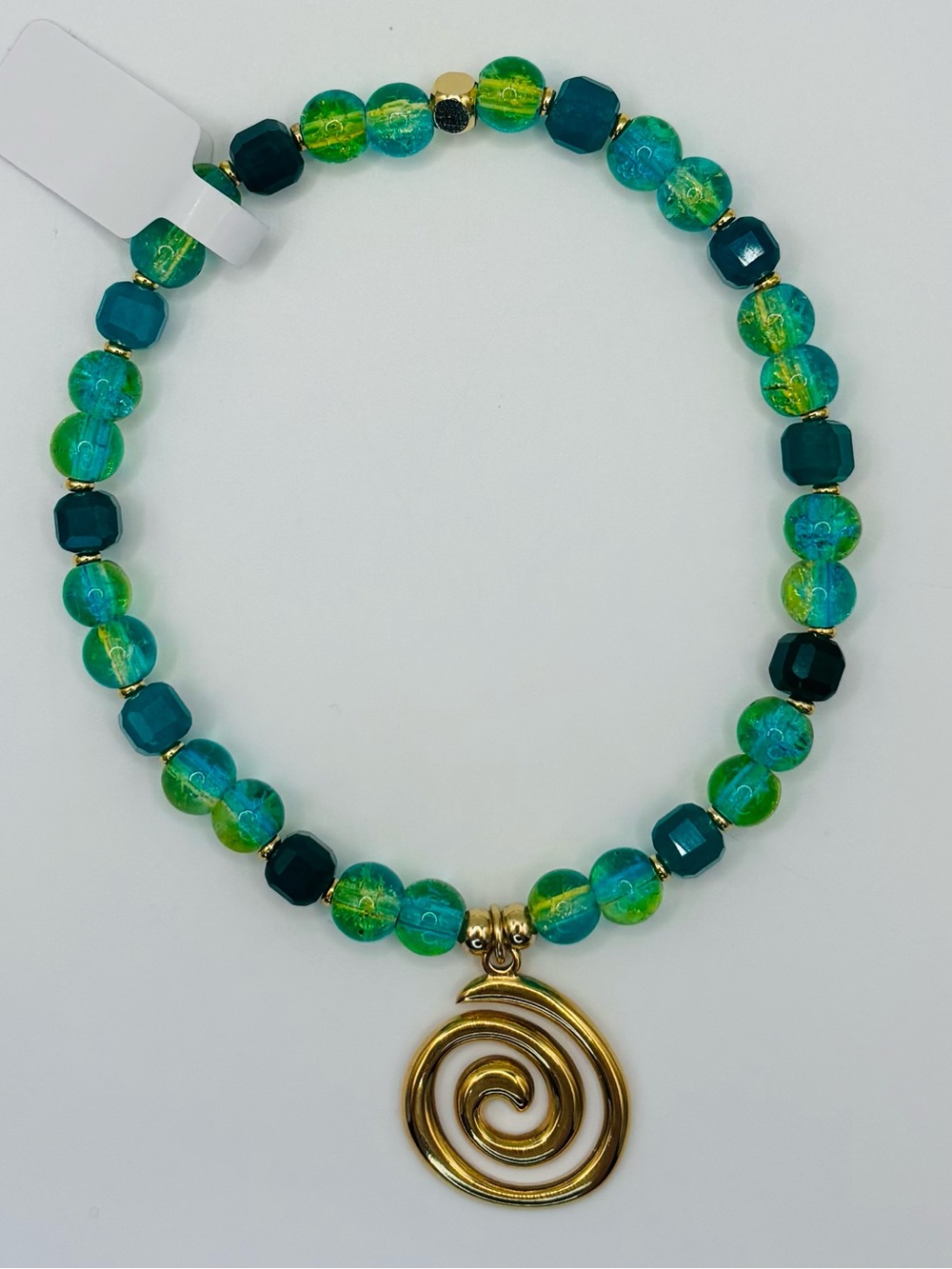 *ANKLET* S.Steel Swirl & Teal Yellow Crackle & Jade Stretchy Anklet - Picture 3 of 6